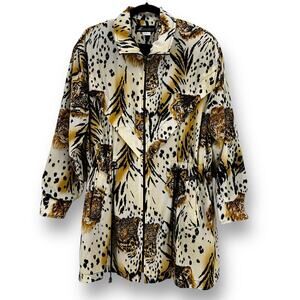 Vtg Ocean Accents Tiger Lion Animal Print Polyester Jacket Womens Size Large